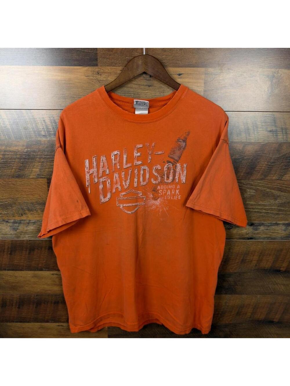 Y2K Harley Davidson Revolutionary Williamsburg Virginia Orange Graphic Tee XL